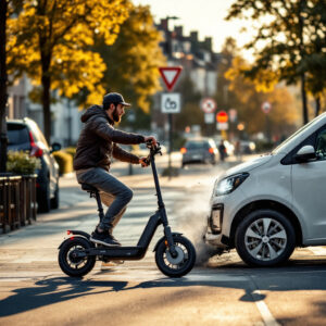 E-Scooter kollidiert mit PKW an Fußgängerampel.