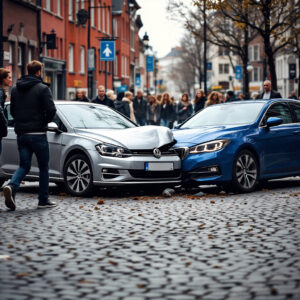 Autounfall Stadtstraße: Zwei Autos kollidieren. Schadensersatz.