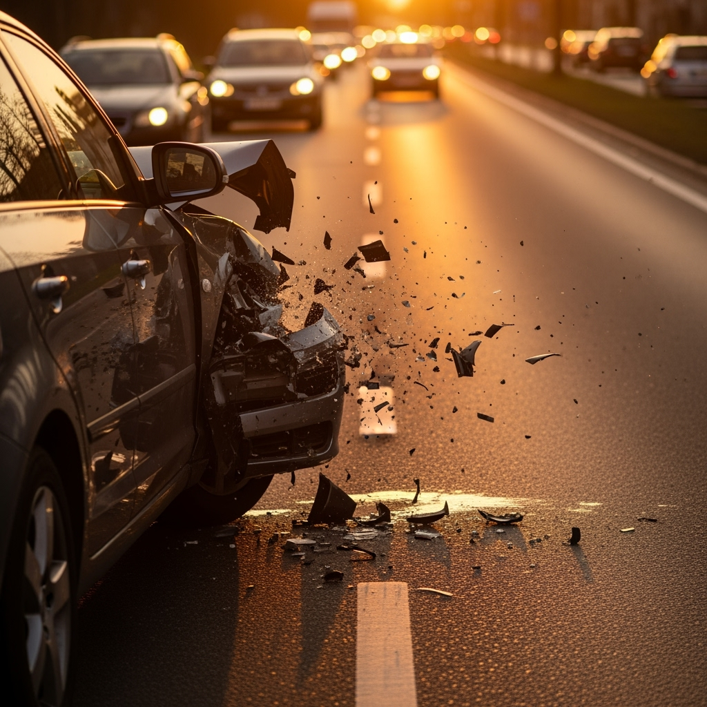 Auffahrunfall im Feierabendverkehr: Auto durch Kollision gestaucht, Trümmer fliegen